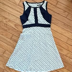 Ivana Trump Dress A-line Lined Linen Blend Navy and White Size 6 Career Office